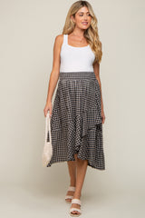 Black Plaid Ruffle Maternity Midi Skirt