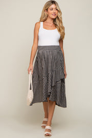 Black Plaid Ruffle Maternity Midi Skirt