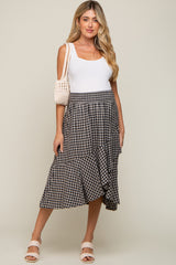 Black Plaid Ruffle Maternity Midi Skirt