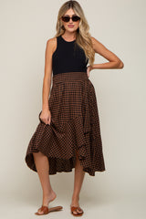 Brown Plaid Ruffle Maternity Midi Skirt