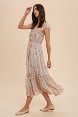 Dusty Sage Cap Sleeve Floral Maxi Dress