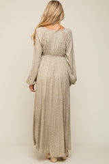 Beige Floral Lace Accent Side Slit Maternity Maxi Dress