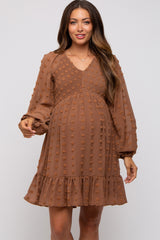 Mocha Textured Dot Smocked Maternity Dress