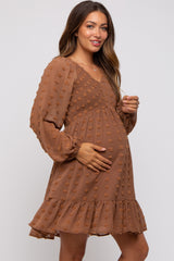 Mocha Textured Dot Smocked Maternity Dress