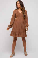 Mocha Textured Dot Smocked Maternity Dress