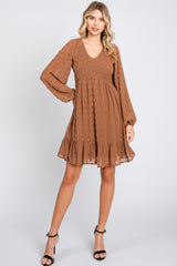 Mocha Textured Dot Smocked Dress