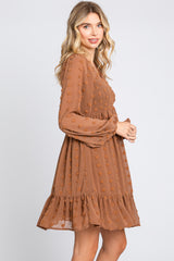 Mocha Textured Dot Smocked Dress