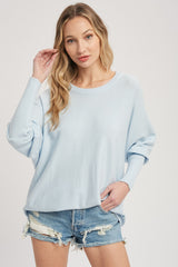 Light Blue Knit Long Dolman Sleeve Maternity Top