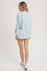 Light Blue Knit Long Dolman Sleeve Top