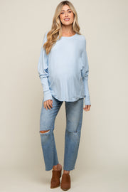 Light Blue Knit Long Dolman Sleeve Maternity Top