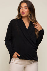 Black Draped Wrap Maternity Knit Blouse