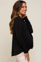 Black Draped Wrap Maternity Knit Blouse