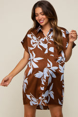 Brown Floral Button Down Maternity Mini Dress