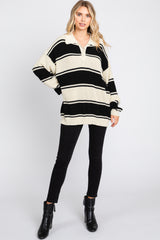 Black Striped Knit Collared Sweater