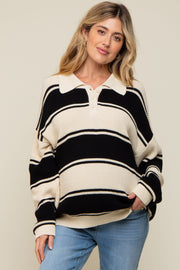 Black Striped Knit Maternity Collared Sweater