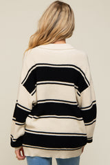 Black Striped Knit Maternity Collared Sweater