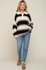 Black Striped Knit Maternity Collared Sweater