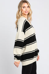 Black Striped Knit Collared Sweater