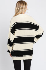 Black Striped Knit Collared Sweater