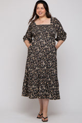 Black Floral Smocked Tiered Maternity Plus Maxi Dress