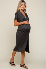 Charcoal Twist Maternity Midi Dress