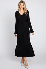 Black Ribbed Maternity Knit Maxi Dress