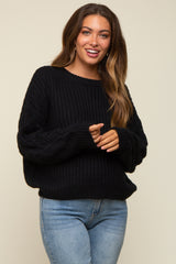 Black Cable Knit Sleeve Maternity Sweater