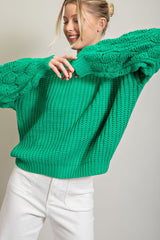 Green Cable Knit Sleeve Maternity Sweater