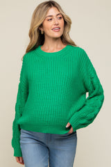 Green Cable Knit Sleeve Maternity Sweater