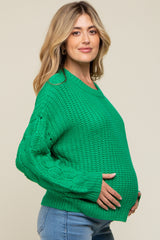 Green Cable Knit Sleeve Maternity Sweater