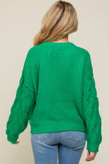 Green Cable Knit Sleeve Maternity Sweater