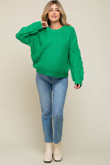 Green Cable Knit Sleeve Maternity Sweater