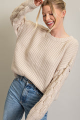 Beige Cable Knit Sleeve Sweater