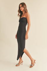 Charcoal Front Twist Halter Maxi Dress