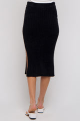 Black Fuzzy Ribbed Maternity Midi Skirt