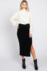 Black Fuzzy Ribbed Maternity Midi Skirt