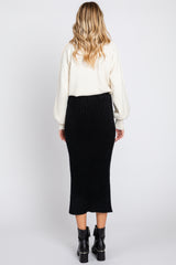 Black Fuzzy Ribbed Midi Skirt