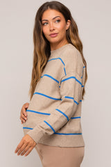 Taupe Striped Basic Maternity Sweater