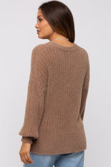 Mocha Fuzzy Ribbed Knit Maternity Sweater