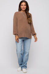 Mocha Fuzzy Ribbed Knit Maternity Sweater