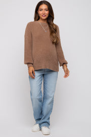 Mocha Fuzzy Ribbed Knit Maternity Sweater