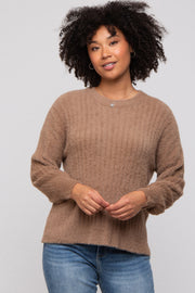 Mocha Fuzzy Ribbed Knit Sweater