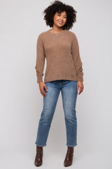 Mocha Fuzzy Ribbed Knit Sweater