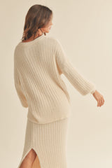 Ivory Fuzzy Ribbed Knit Sweater