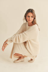 Ivory Fuzzy Ribbed Knit Sweater