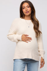 Ivory Fuzzy Ribbed Knit Maternity Sweater