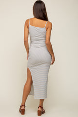 White Striped Sleeveless Fitted Maternity Maxi Dress