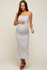 White Striped Sleeveless Fitted Maternity Maxi Dress