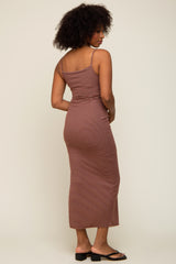 Brown Striped Sleeveless Fitted Maxi Dress