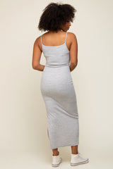 Grey Striped Sleeveless Fitted Maxi Dress